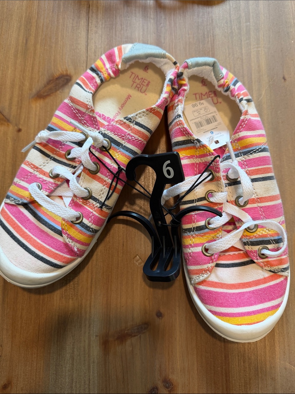 Time and Tru Girls' Pink Multicolor Striped Canvas Sneakers